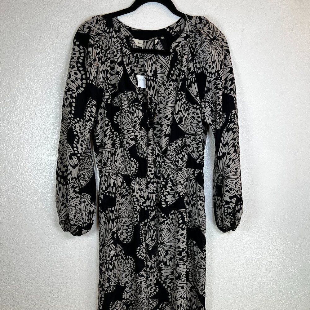 Presley Skye Black Butterfly Print Long Sleeve Maxi Dress 100% silk Size‎ Small